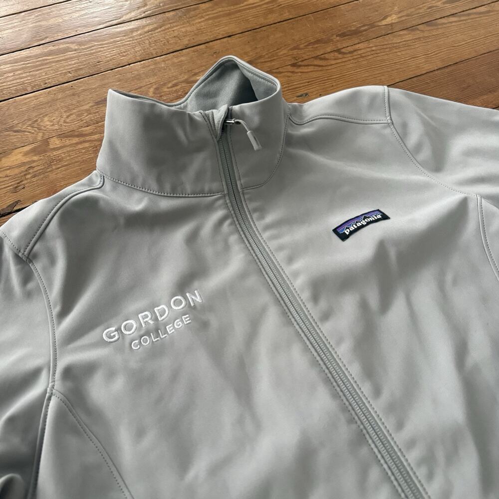 Patagonia Gray Full‎ Zip Adze Softshell Polartech Hiking Jacket L Gordon College - Picture 2 of 7